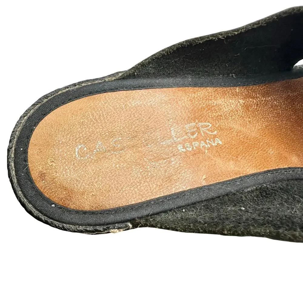 Casteller Espana | Women | Leather Cross Strap Espadrille Heeled Slides | 10.5